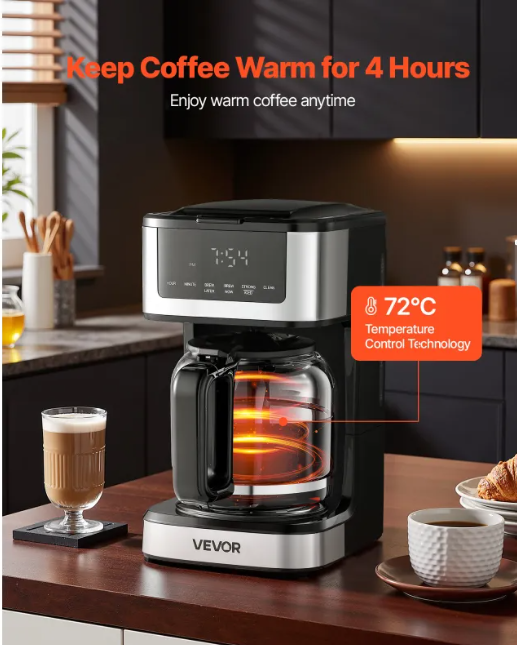 Programmable Coffee Maker, 12 Cup Programmable Drip Coffee Makers With Touch Screen, 4-Hour Keep Warm Coffee Makers Drips, 2 Brew Strengths Drip Coffee Machine For Home, 24-Hour Programmable